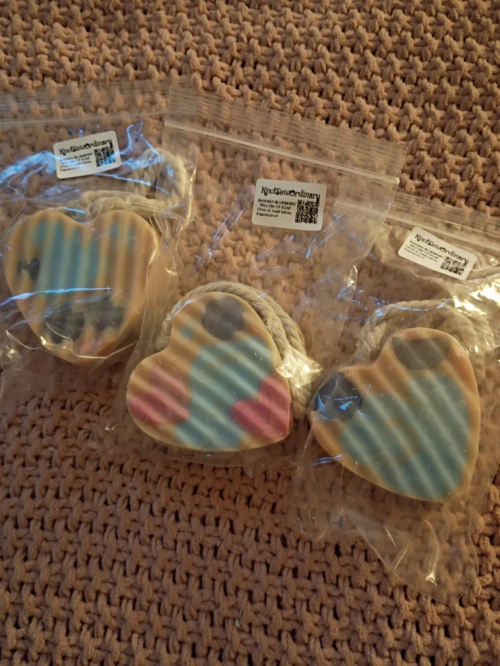 Pastel Heart Tallow Soap On A Rope  - Blue & Pink